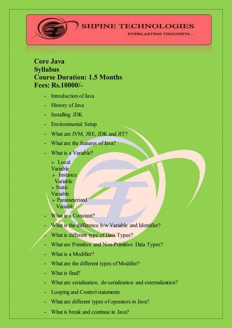 Image result for Java Course Content Template