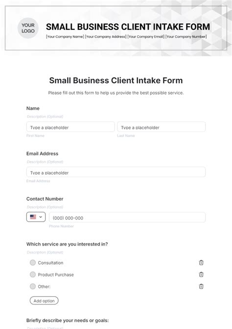Simple Website Intake Form Template に対する画像結果