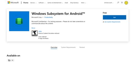 Toradh íomhá ar Subsystem for Android Microsoft Store