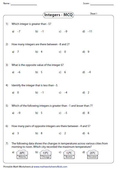 Image result for Mathematics Form 1 Integers Worksheet