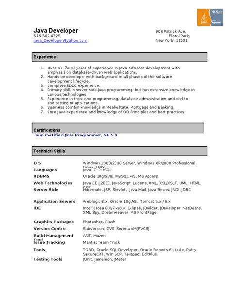 Image result for Core Java Resume for Freshers