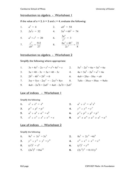 Image result for Introduction to Algebra Answer Sheet