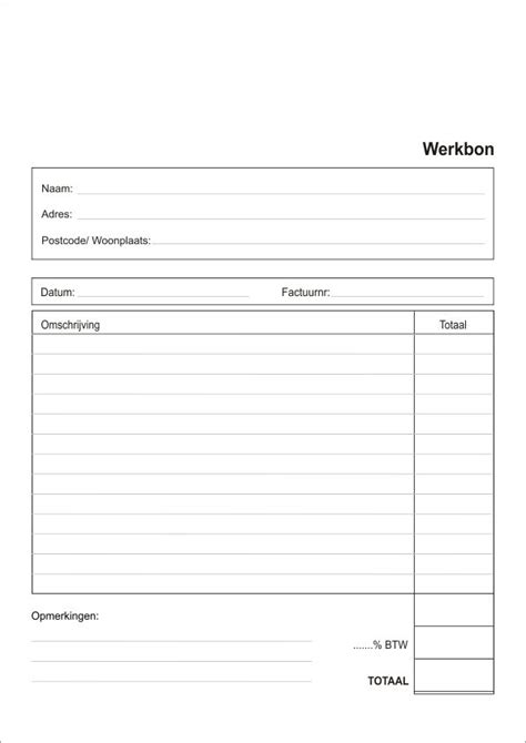 Image result for Werkbon Voorbeeld Excel