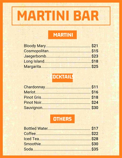 Sample Mini Menu for a Bar に対する画像結果