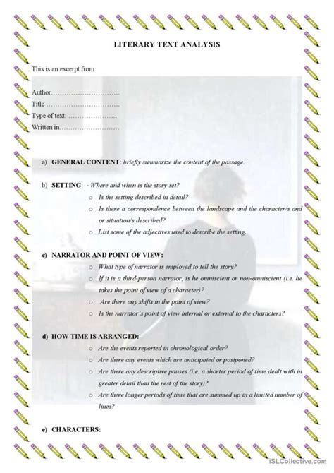 LITERARY TEXT ANALYSIS WORKSHEET: English ESL worksheets pdf & doc