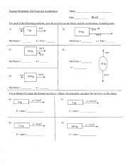 Image result for Net Force and Acceleration Worksheet Answer Key