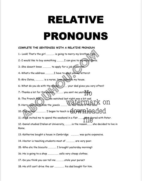 Image result for Relative Pronouns Worksheets