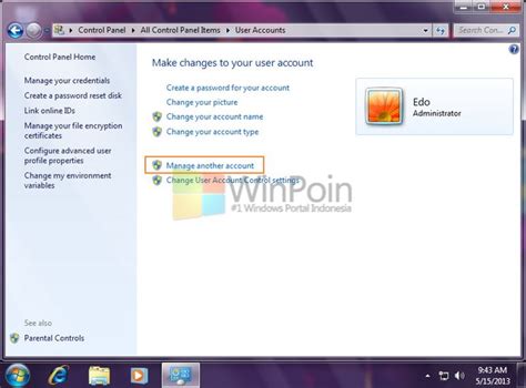 Image result for Windows 7 Control Panel User Accounts