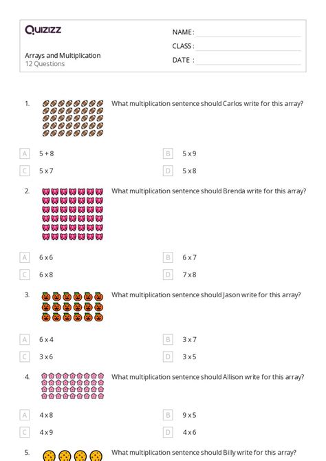 Toradh íomhá ar 3rd Grade Array Multiplication Word Problems Worksheets