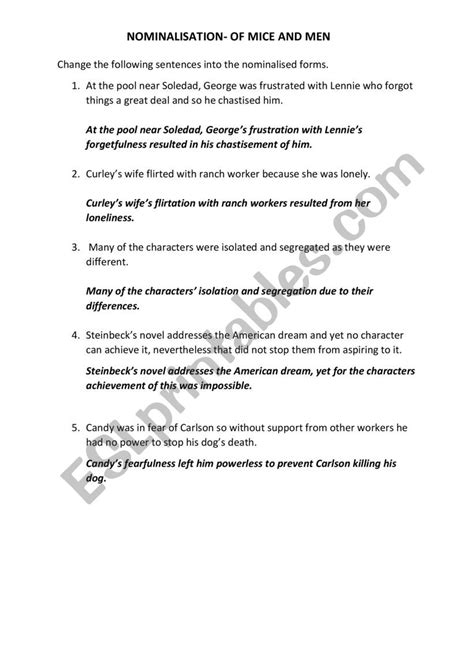 Toradh íomhá ar Nominalisation Worksheet Class 8