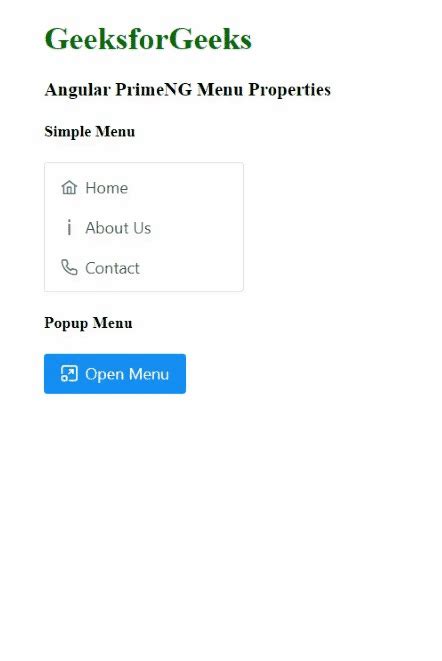 Toradh íomhá ar Primeng Pcontect Menu