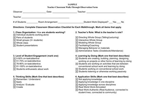 Image result for Classroom Observation Form Example