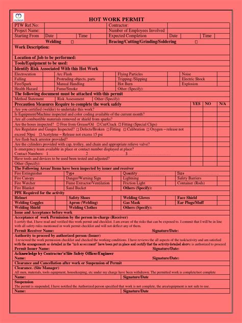 Image result for Hot Work Permit Colour