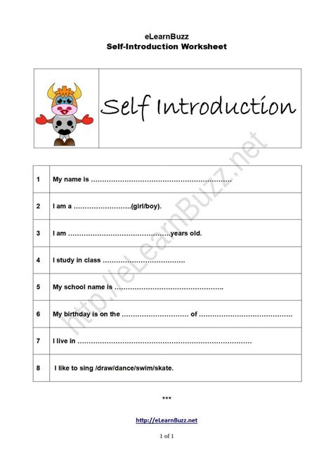 Toradh íomhá ar Self Intro Activity Sheet