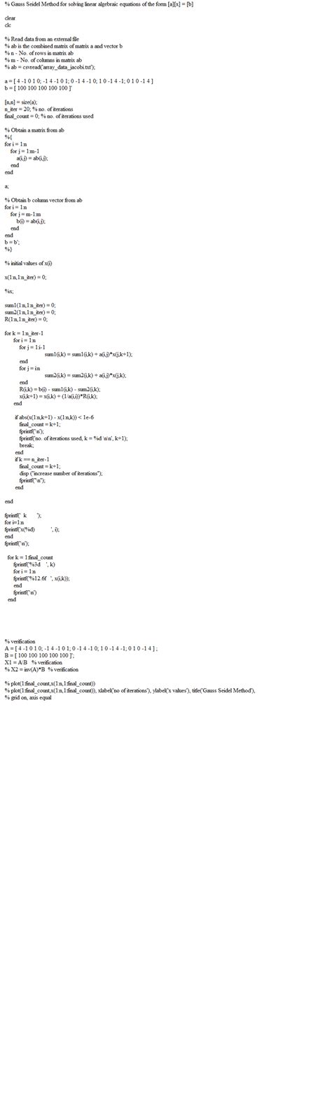 Image result for Gauss-Seidel Method Matlab Code