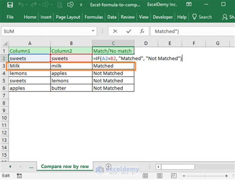 Toradh íomhá ar Excel Function to Compare Two Columns