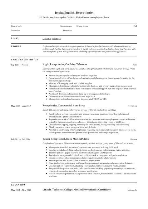 Image result for Receptionist Sample Resume Examples