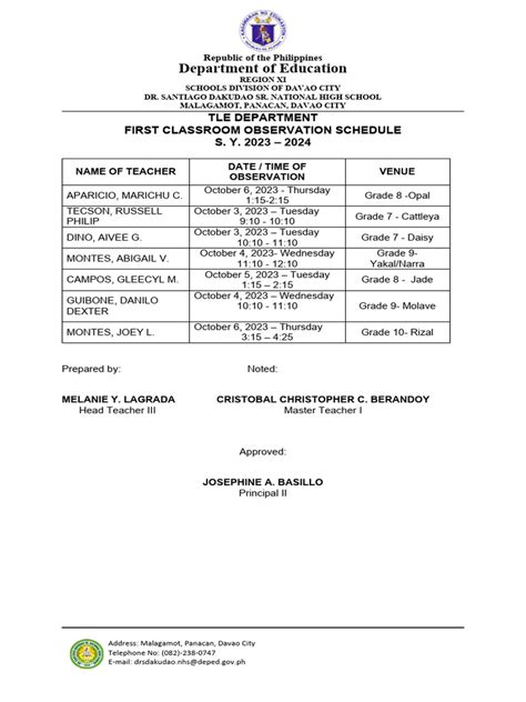 Image result for Schedule for Class Observation