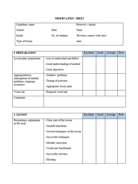 Toradh íomhá ar Printable Observation Sheets
