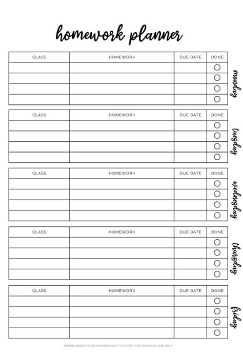 Image result for Printable Homework Schedule