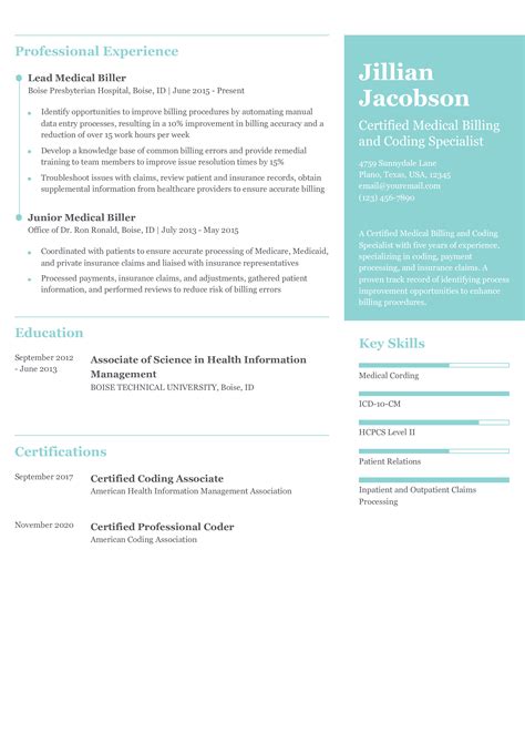 Afbeeldingsresultaten voor Medical Coding Resume Sample