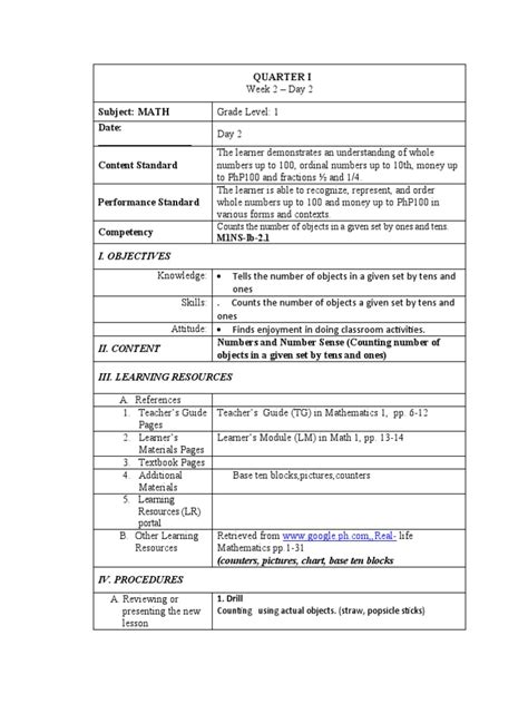 Toradh íomhá ar Daily Lesson Plan Sample