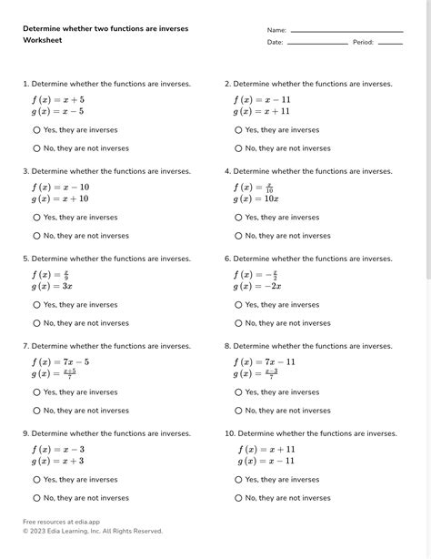 Image result for Inverse Function Math 3 Worksheet