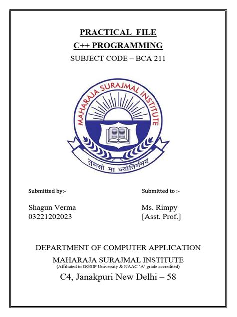 Image result for Front Page for C Programming Practicle File