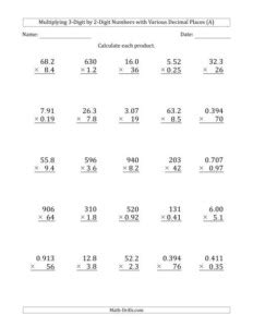 Image result for Three Digits Multiplying Decimal and Whole Number Worksheet