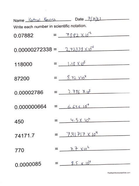 Toradh íomhá ar Scientific Notation Worksheet