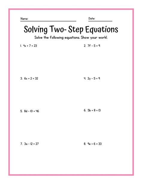 Afbeeldingsresultaten voor 2 Step Equations Whole Numbers Worksheet