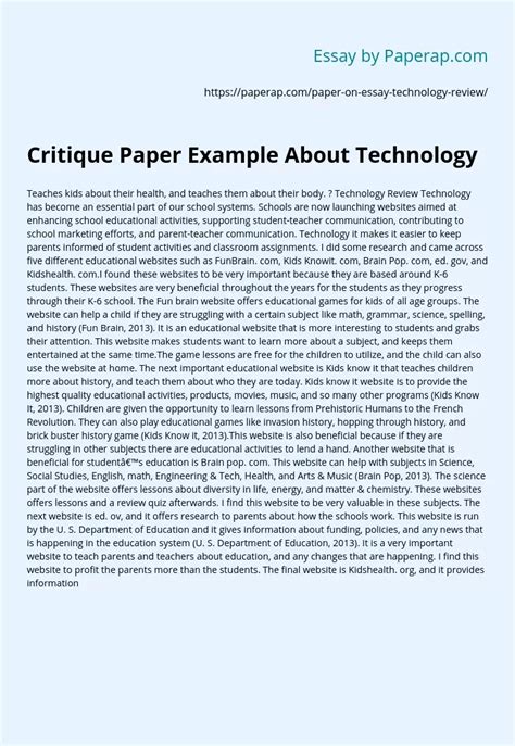 Image result for Critique Paper Format Example