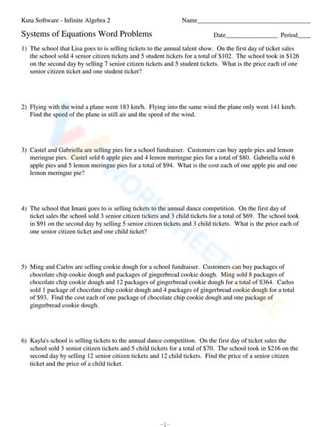 Image result for Systems of Equations Word Problems Worksheet