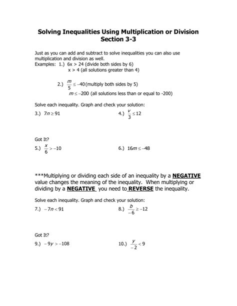 Toradh íomhá ar Solving Inequalities Multiplication Division Worksheet