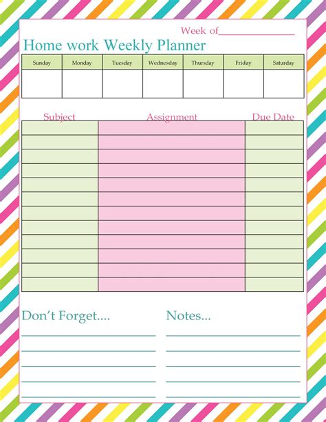 Image result for Free Printable Student Assignment Planner