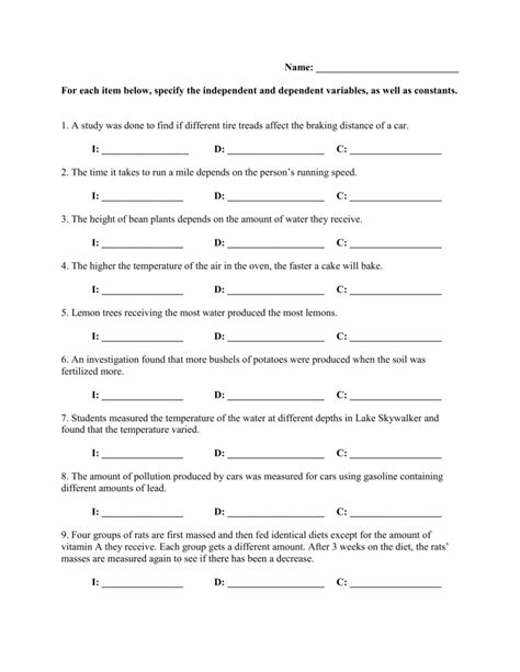 Image result for Identifying Variables Worksheet Answer Key