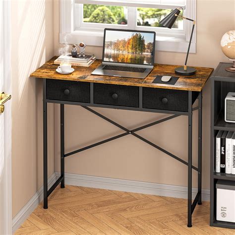 Small Writing Desk with 3 Drawers for Bedroom, 37.2 Inch Small Computer ...