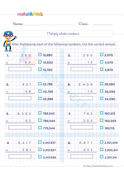 Image result for Multiplying Whole Numbers Free Worksheet