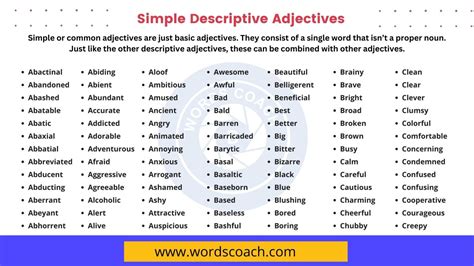 Afbeeldingsresultaten voor Descriptive Adjectives List