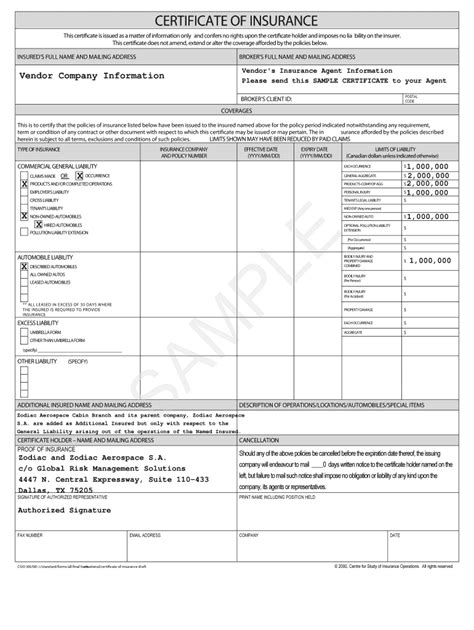 Image result for Certificate of Liability Insurance for Field Trip Example