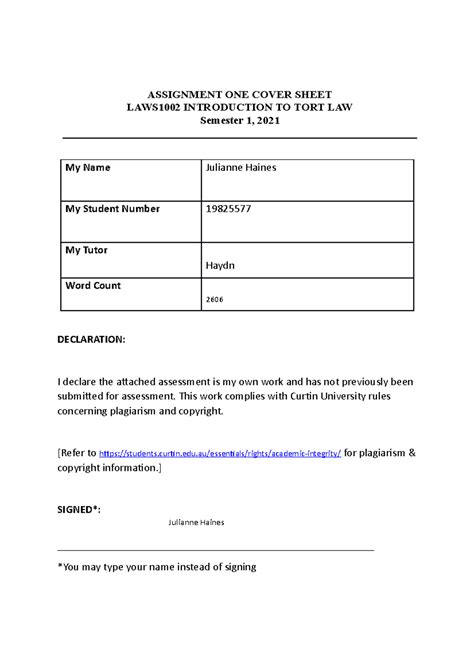 Image result for Tort Assignment Layout