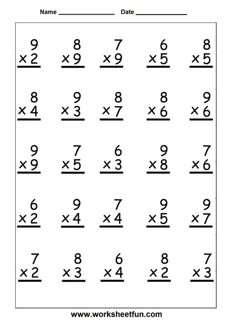 Image result for Worksheet in Math Multiplication