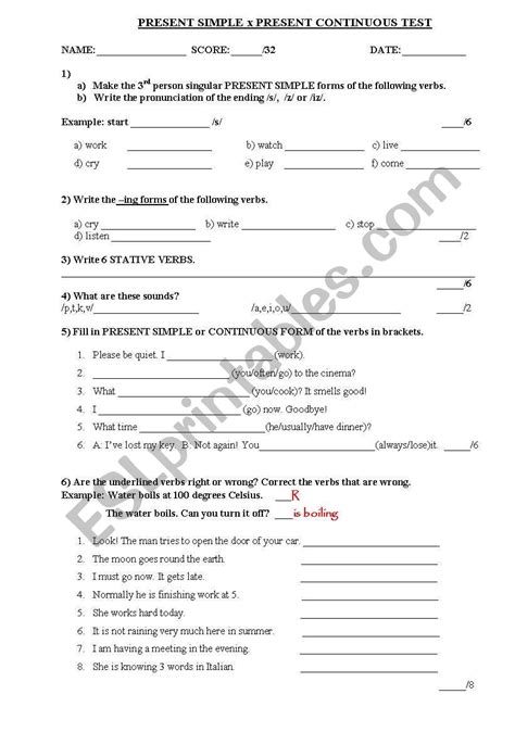 Image result for Test Present Simple and Continuous