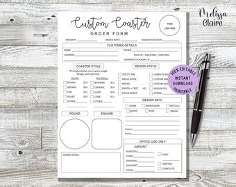 Custom Coaster Order Form に対する画像結果