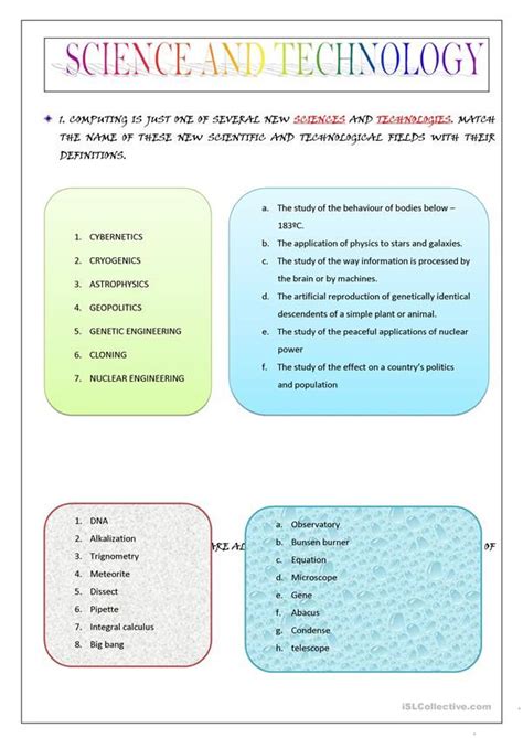 Résultat d’images pour Science vs Technology Worksheet