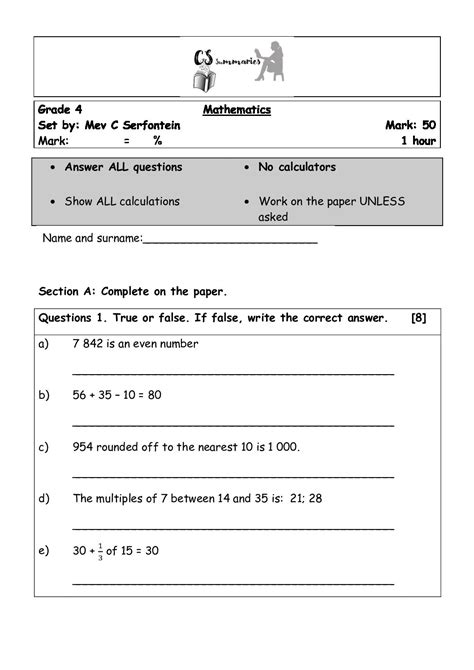 Image result for Preview Math Test 4th Grade