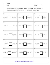 Image result for Comparing Postive and Negative Numbers Worksheet