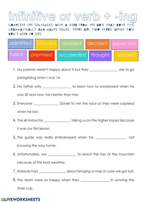 Afbeeldingsresultaten voor To-Infinitive Worksheet