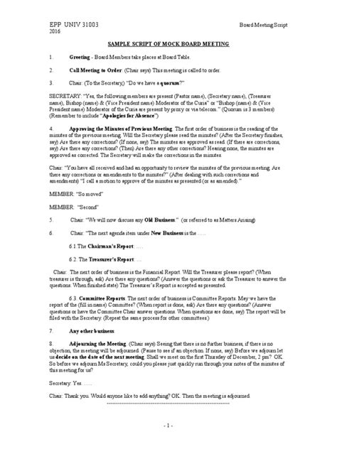 Image result for Formal Meeting Script Example