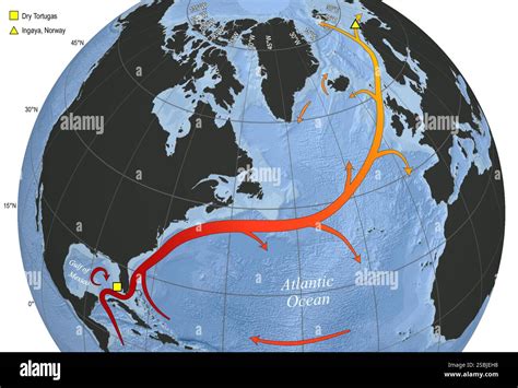 Map of the North Atlantic Ocean illustrating the approximate path of ...